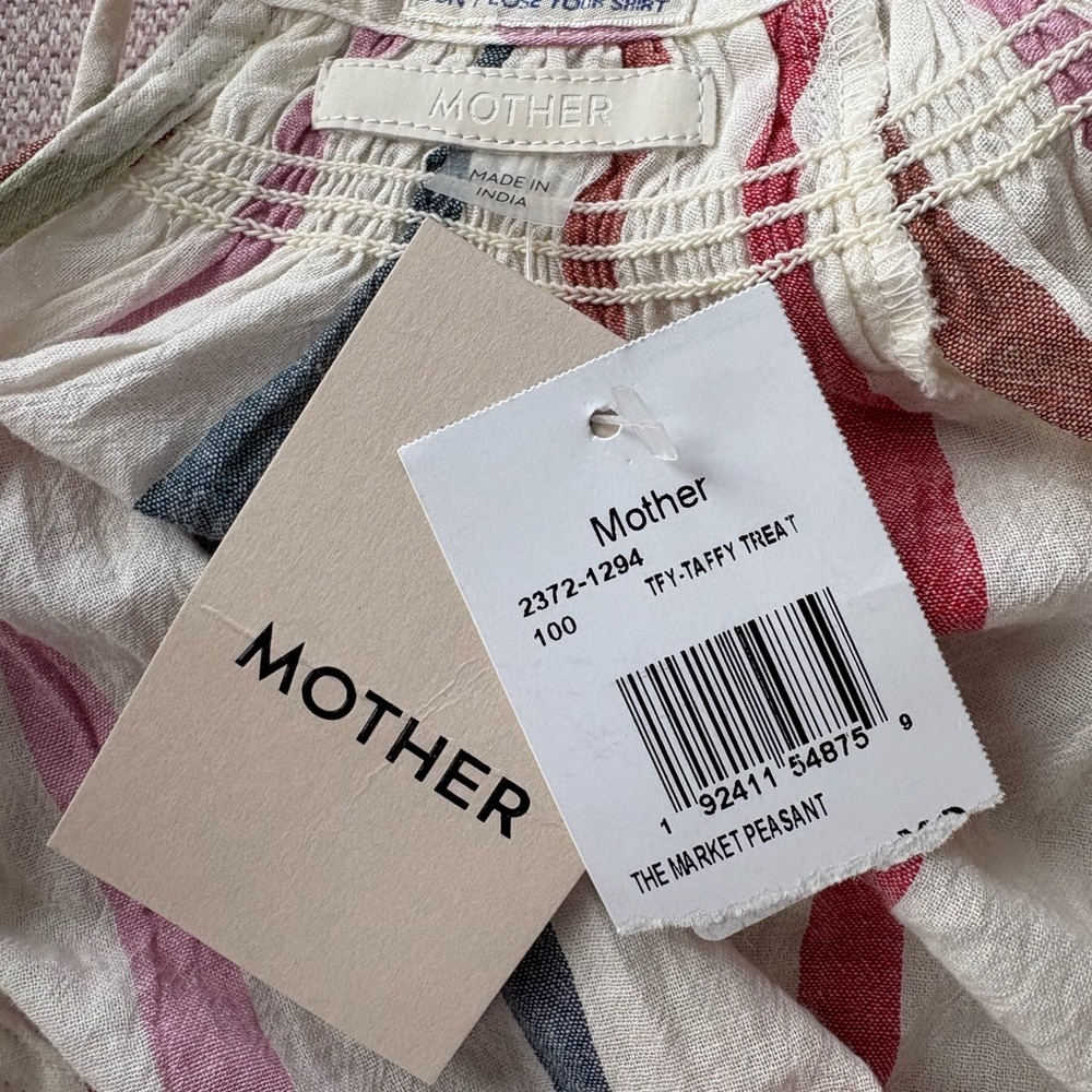 MOTHER Striped The market Peasant Blouse in Red, Pink, and Blue xs NWT - Picture 7 of 13